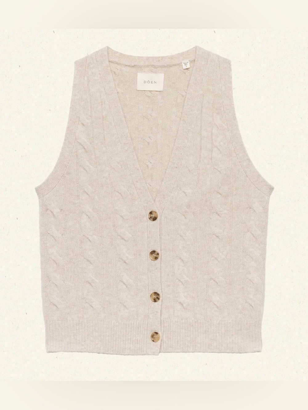 NWT Doen Alberta Cashmere V Neck Button Cable Knit Sleeveless Top Cottage Cream - Picture 11 of 12